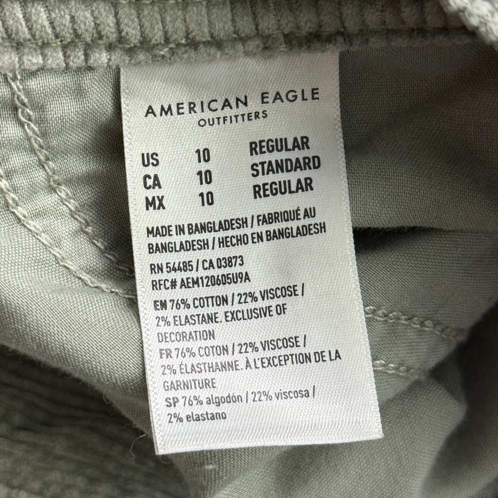 American Eagle Cargo Pants Womens 10 Green Tan Corduroy Wide Leg Skater Baggy - Picture 5 of 16